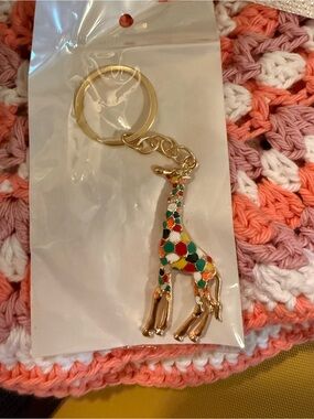 Colorful Mosaic Giraffe Keychain/ Bag Charm- Gold